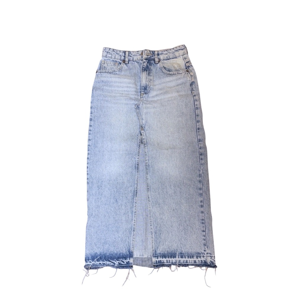 Pull&Bear Light Blue Denim Skirt with Subtle Distress
